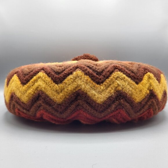 Vtg Crochet Round Granny Throw Pillow Rusty Orange Brown Yarn Ruffled Handmade - Picture 6 of 10